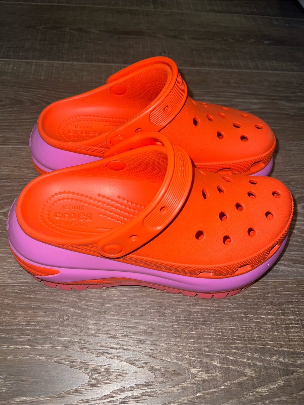 CROCS Orange with Pink Platform Foam Clogs